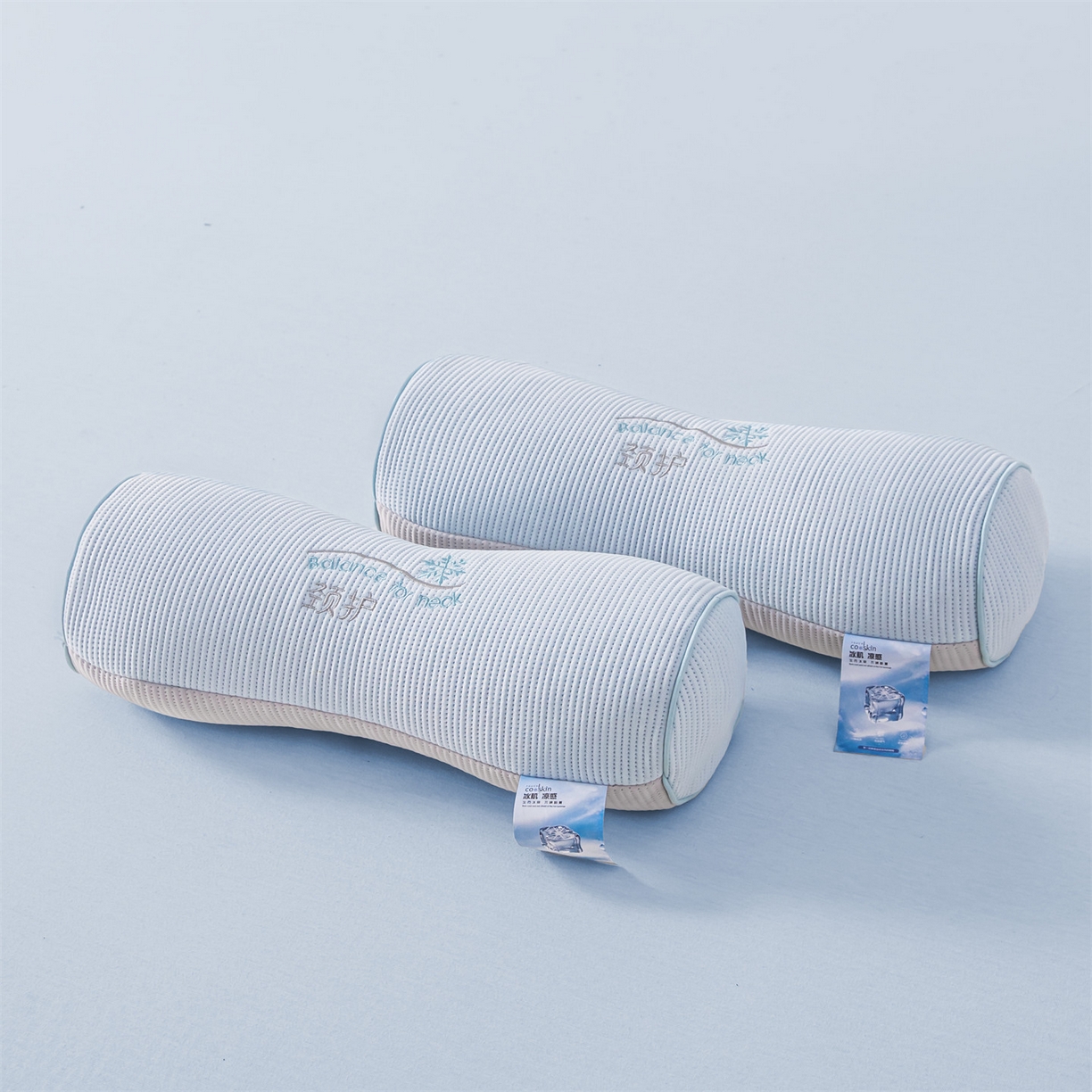91家纺网 家纺一手货源 找家纺 麦肯锡 2026新款柔纹花眠小蛮腰荞麦护颈枕枕头枕芯 蓝拼灰