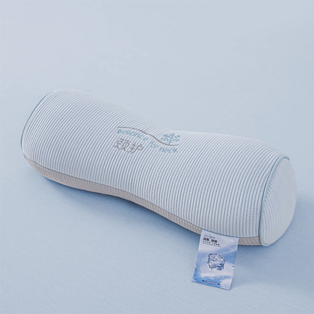 91家纺网 家纺一手货源 找家纺 麦肯锡 2026新款柔纹花眠小蛮腰荞麦护颈枕枕头枕芯 蓝拼灰