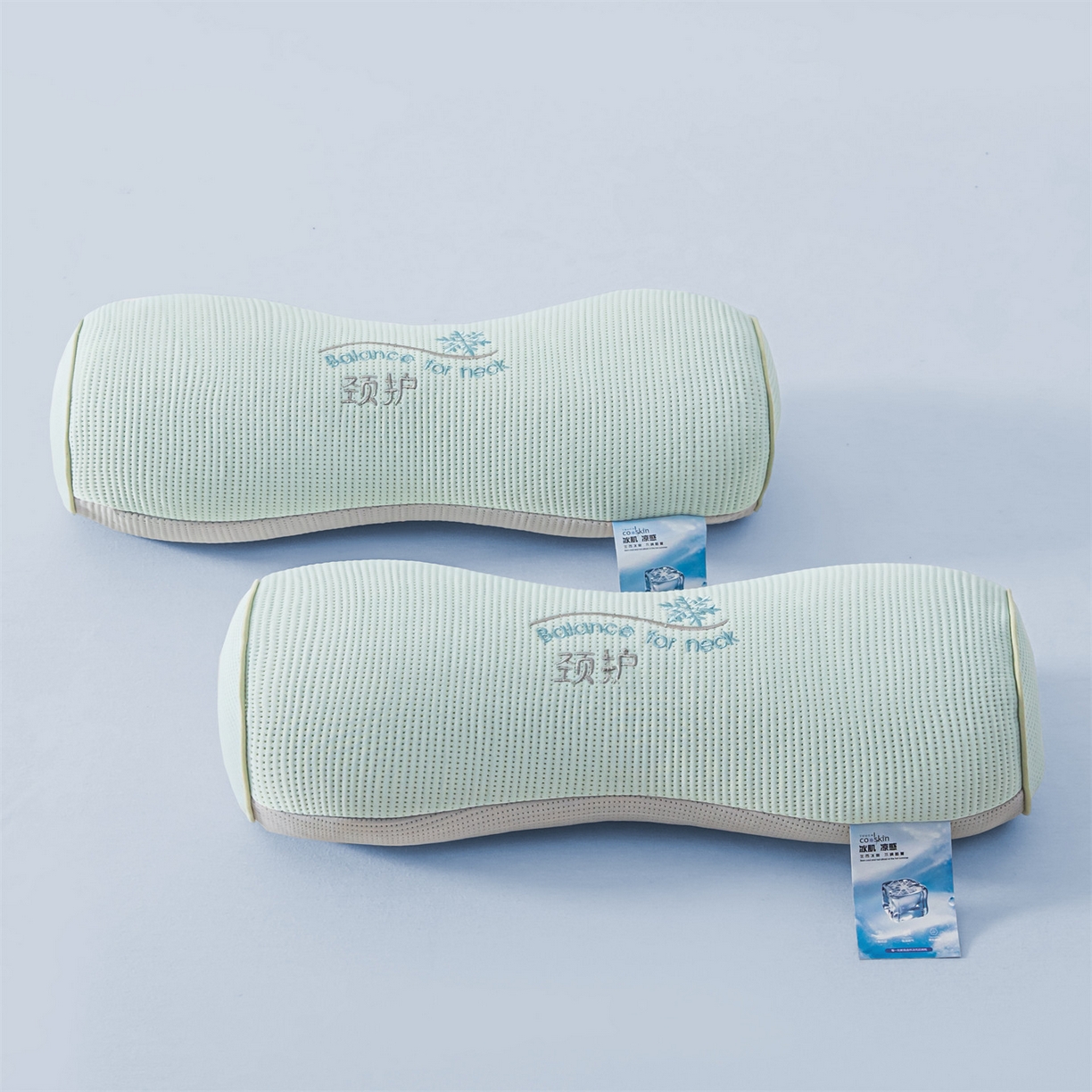 91家纺网 家纺一手货源 找家纺 麦肯锡 2026新款柔纹花眠小蛮腰荞麦护颈枕枕头枕芯 绿拼灰