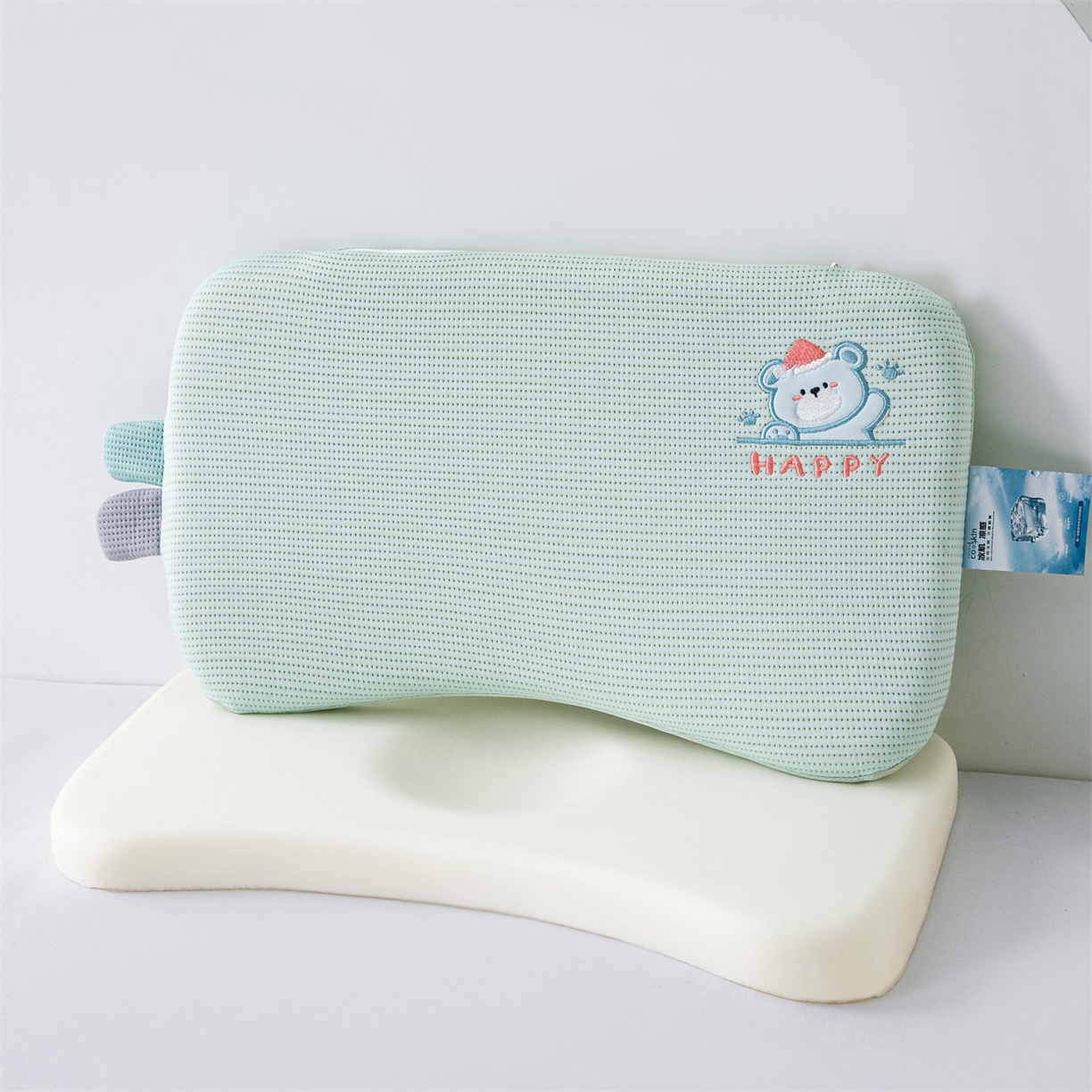 91家纺网 家纺一手货源 找家纺 麦肯锡 2026新款柔纹花眠婴童记忆枕枕头枕芯 绿色