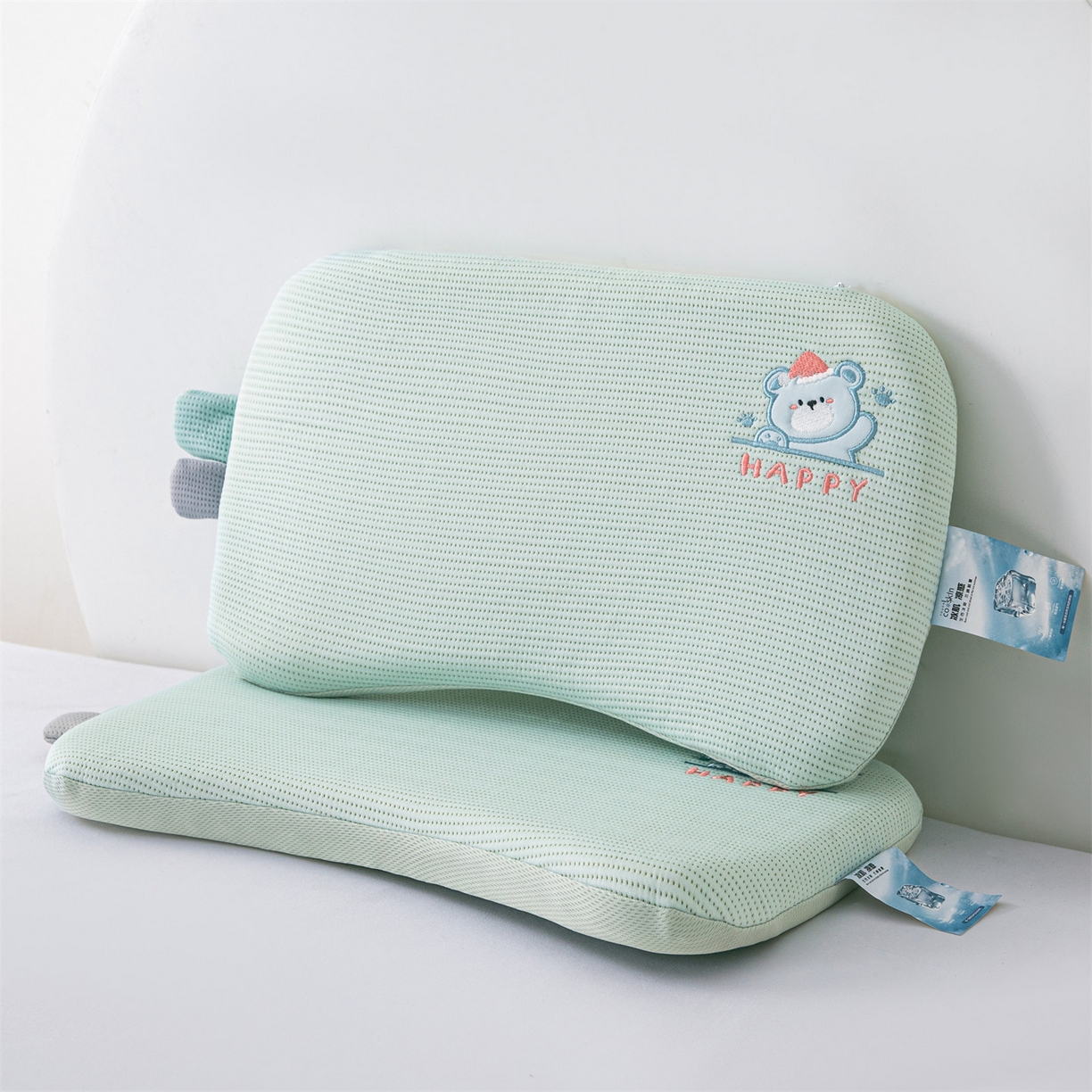 91家纺网 家纺一手货源 找家纺 麦肯锡 2026新款柔纹花眠婴童记忆枕枕头枕芯 绿色