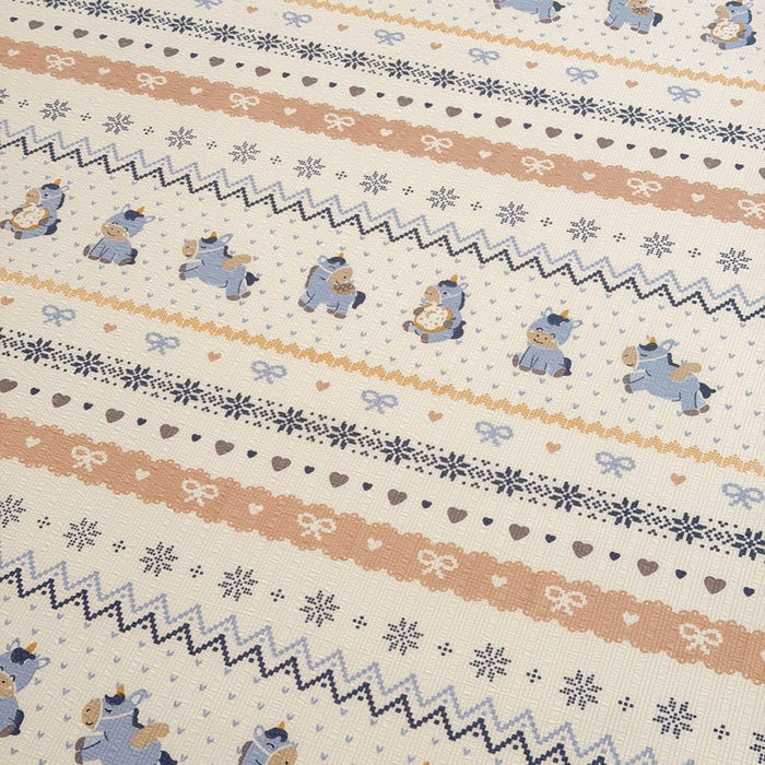 91家纺网 家纺一手货源 找家纺 几禾 2026新款高克重泡芙纱~印花款（单床笠）浅糯系列-110g CL浅糯-费尔岛木马