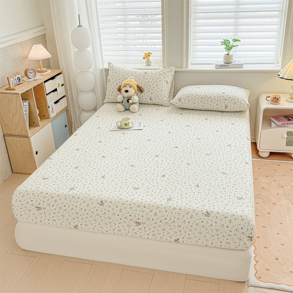 91家纺网 家纺一手货源 找家纺 女子家纺 2026新款亲肤泡芙纱印花床笠单床笠床笠单件 萌趣小马