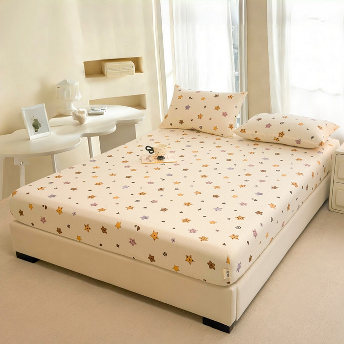 91家纺网 家纺一手货源 找家纺 几禾 2026新款高克重泡芙纱~印花款（单床笠）浅糯系列-110g CL浅糯-逢星岛