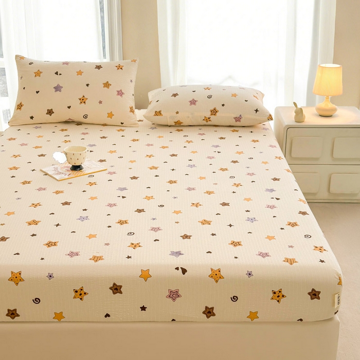 91家纺网 家纺一手货源 找家纺 几禾 2026新款高克重泡芙纱~印花款（单床笠）浅糯系列-110g CL浅糯-逢星岛