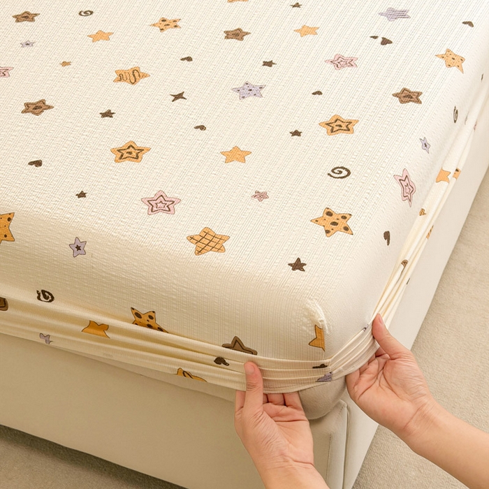 91家纺网 家纺一手货源 找家纺 几禾 2026新款高克重泡芙纱~印花款（单床笠）浅糯系列-110g CL浅糯-逢星岛