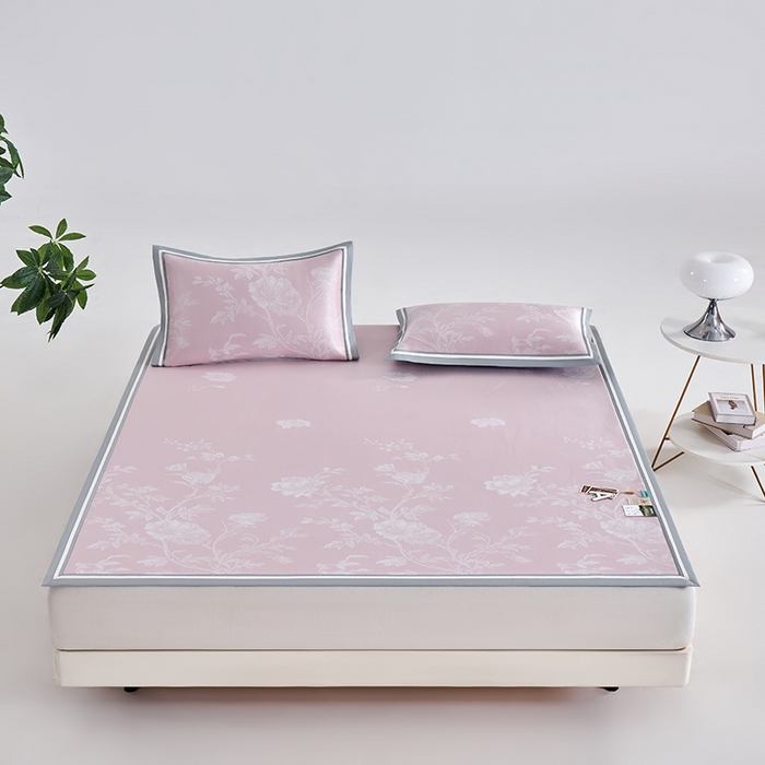 91家纺网 家纺一手货源 找家纺 小牛席业 2026新款牡丹清凉大提花冰丝席凉席席子 粉色