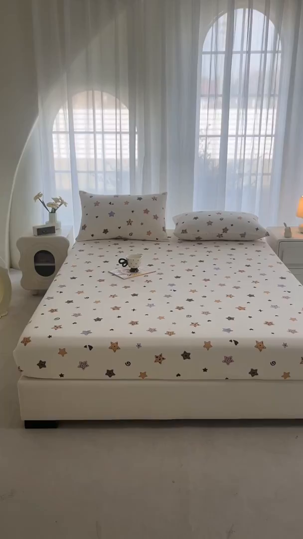 91家纺网 家纺一手货源 找家纺 几禾 2026新款高克重泡芙纱~印花款（单床笠）浅糯系列-110g CL浅糯-逢星岛