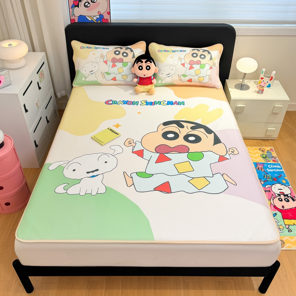 91家纺网 家纺一手货源 找家纺 博雅 2026新款蜡笔小新正版授权小冰皮大版印花凉席-平铺款 大版-睡衣小新