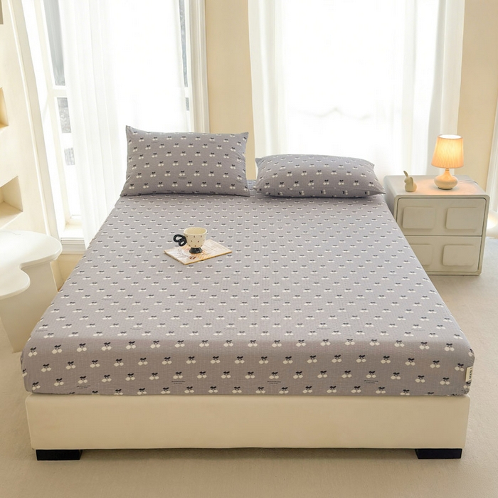 91家纺网 家纺一手货源 找家纺 几禾 2026新款高克重泡芙纱~印花款（单床笠）浅糯系列-110g CL浅糯-灰樱桃