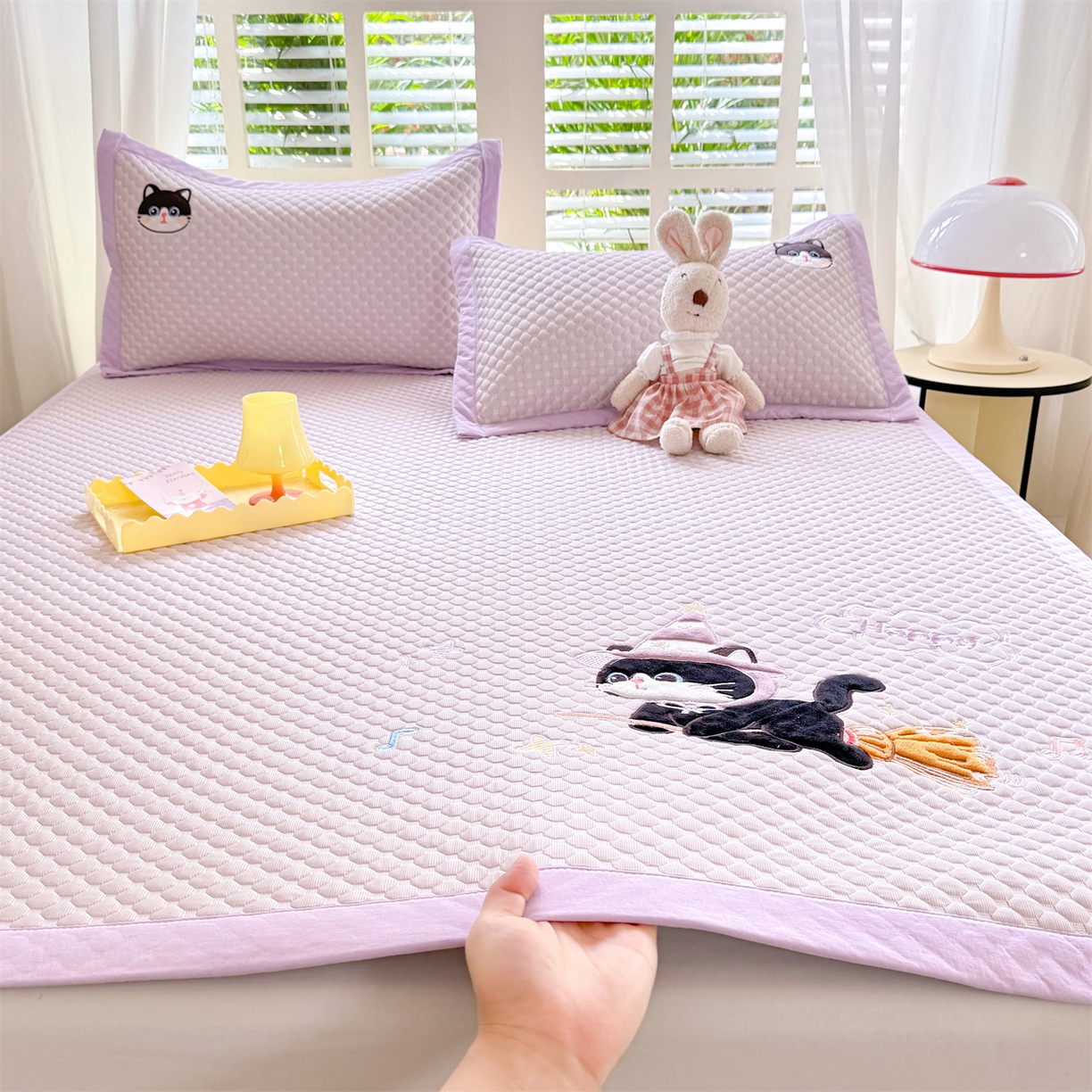 优贝家纺 2026新款高克重PE聚乙中分子复合凉感软席贴布绣凉席三件套 黑猫警长