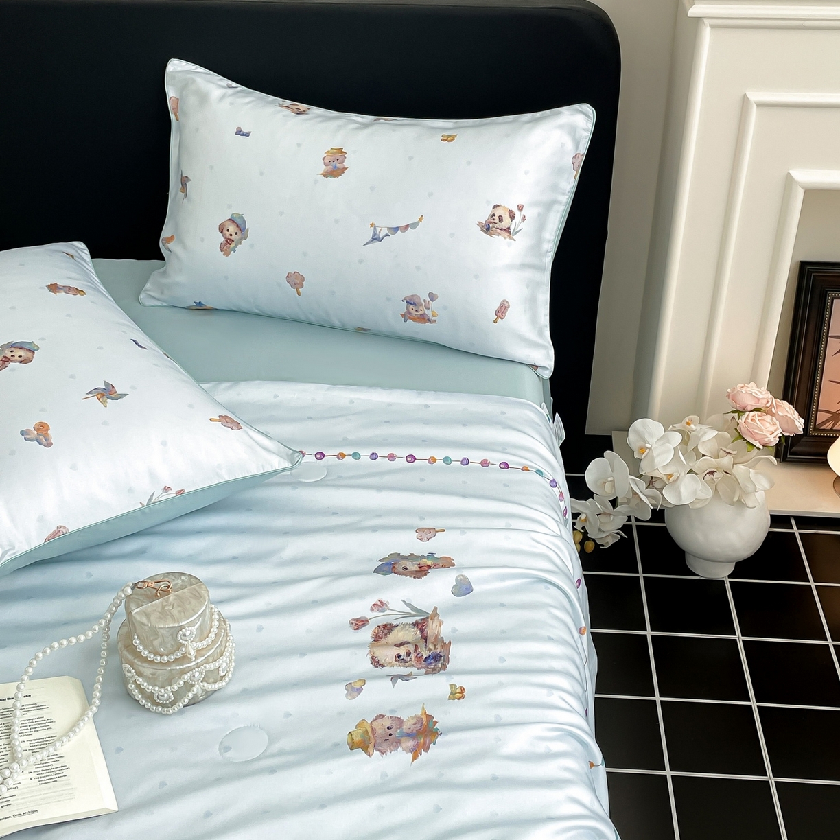 91家纺网 家纺一手货源 找家纺 （总）慕晨 2026新款莱赛尔数码印高级简奢卡通大版印花丝滑夏被四件套