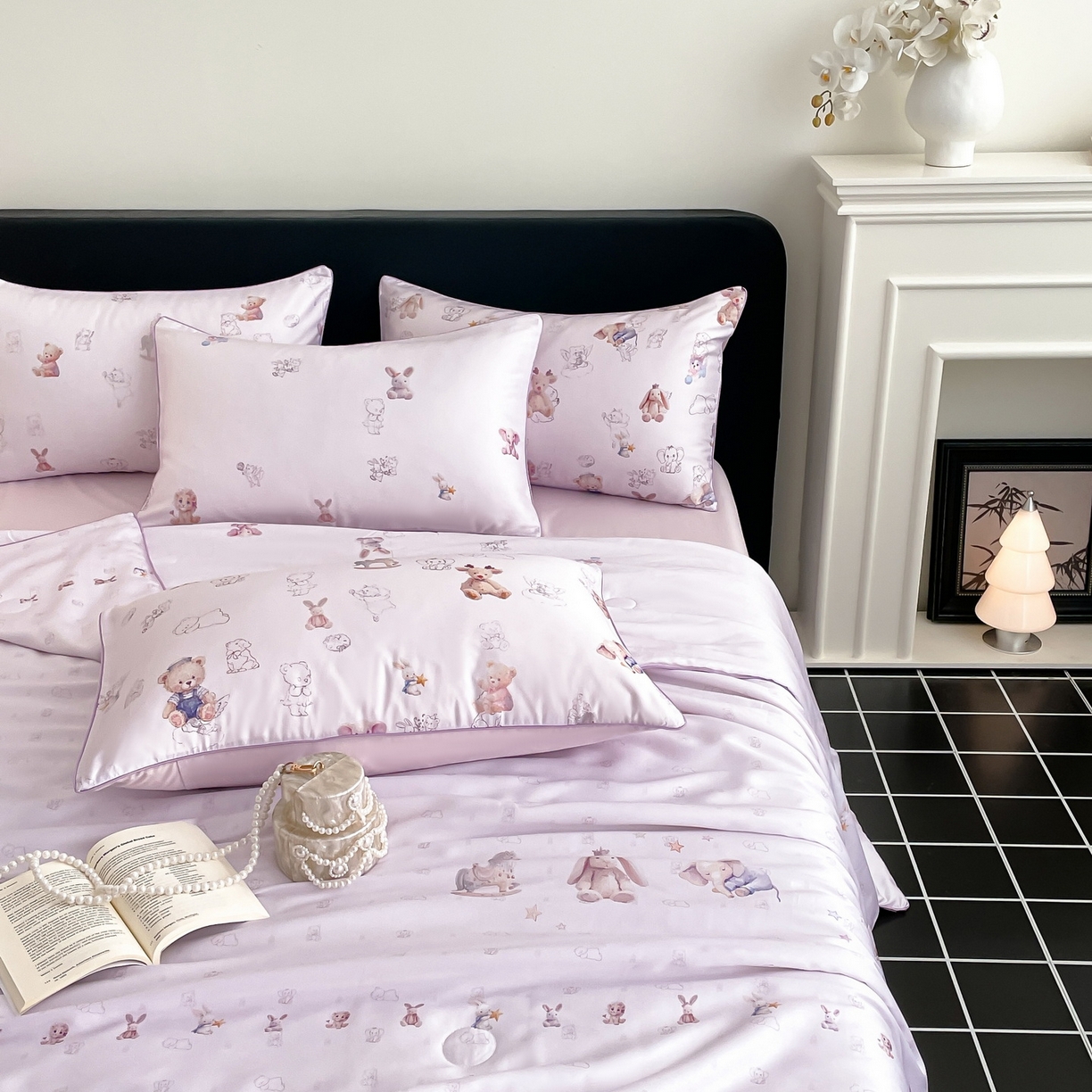 慕晨 2026新款莱赛尔数码印高级简奢卡通大版印花丝滑夏被四件套 木马象--紫