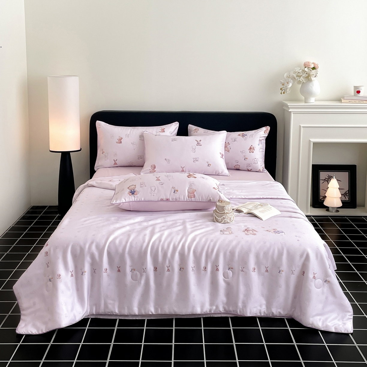 91家纺网 家纺一手货源 找家纺 慕晨 2026新款莱赛尔数码印高级简奢卡通大版印花丝滑夏被四件套 木马象--紫