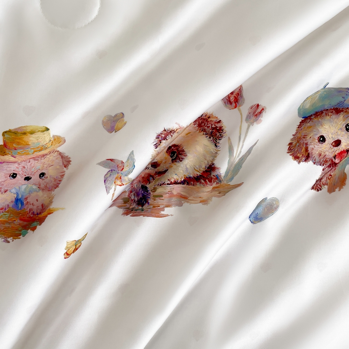 91家纺网 家纺一手货源 找家纺 慕晨 2026新款莱赛尔数码印高级简奢卡通大版印花丝滑夏被四件套 三只熊--米白