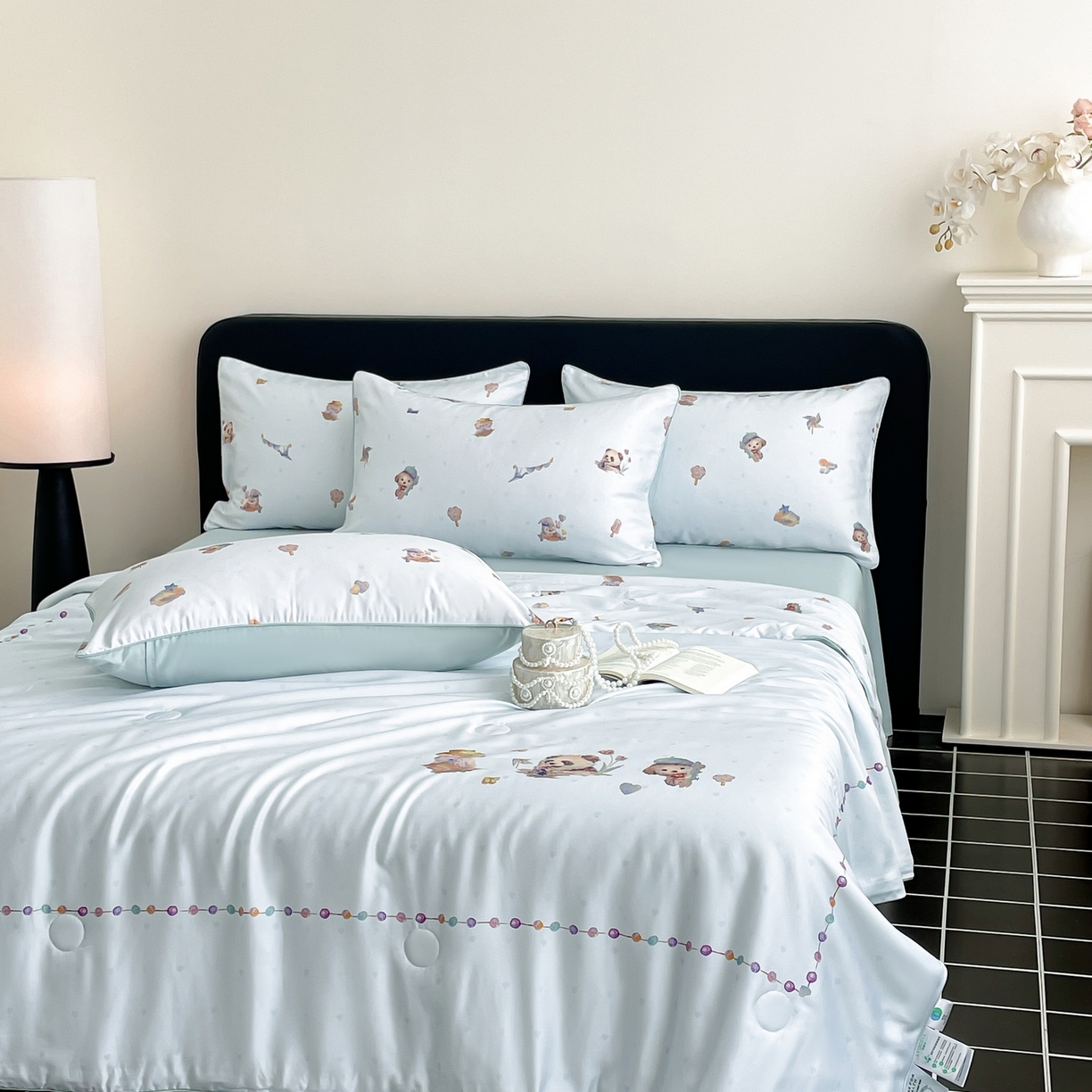 91家纺网 家纺一手货源 找家纺 （总）慕晨 2026新款莱赛尔数码印高级简奢卡通大版印花丝滑夏被四件套