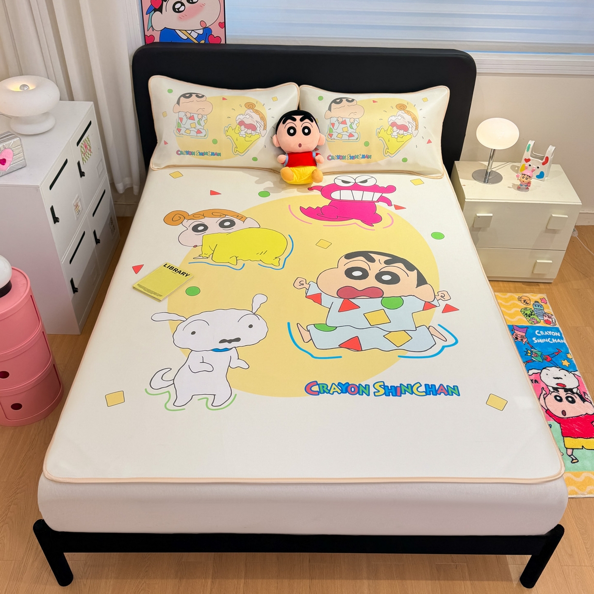 91家纺网 家纺一手货源 找家纺 博雅 2026新款蜡笔小新正版授权小冰皮大版印花凉席-平铺款 大版-童趣小新