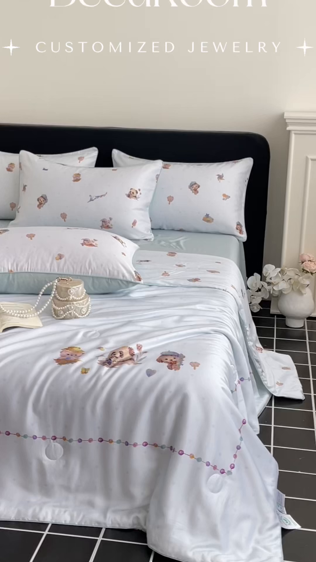 91家纺网 家纺一手货源 找家纺 （总）慕晨 2026新款莱赛尔数码印高级简奢卡通大版印花丝滑夏被四件套