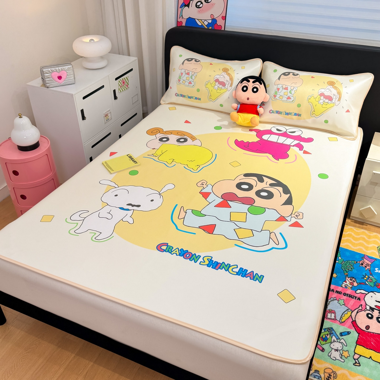 91家纺网 家纺一手货源 找家纺 博雅 2026新款蜡笔小新正版授权小冰皮大版印花凉席-平铺款 大版-童趣小新