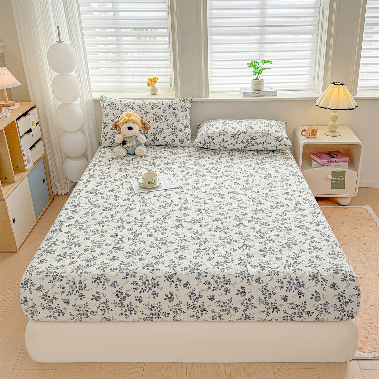 91家纺网 家纺一手货源 找家纺 女子家纺 2026新款亲肤泡芙纱印花床笠单床笠床笠单件 柔花诗意