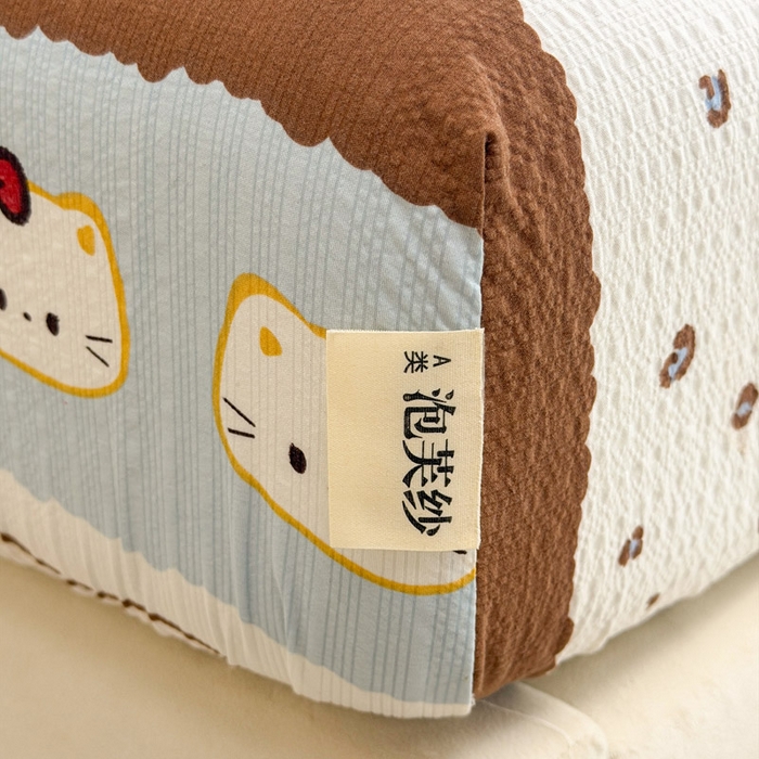 91家纺网 家纺一手货源 找家纺 几禾 2026新款高克重泡芙纱~印花款（单床笠）浅糯系列-110g CL浅糯-可可小猫条