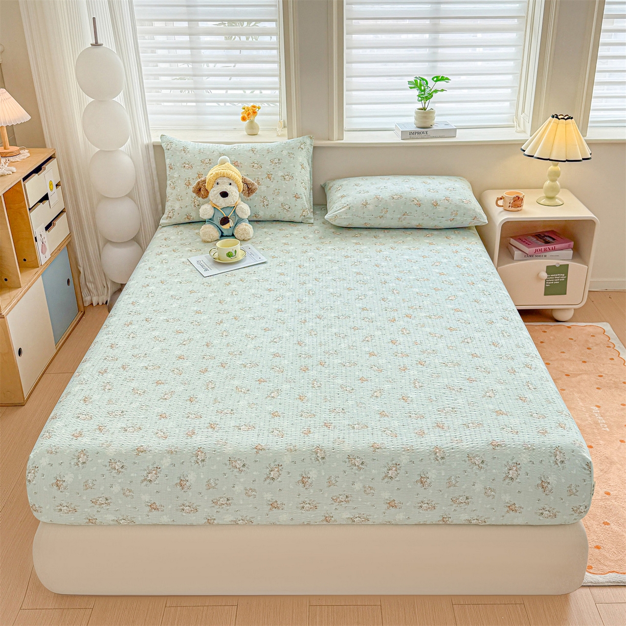 91家纺网 家纺一手货源 找家纺 女子家纺 2026新款亲肤泡芙纱印花床笠单床笠床笠单件 柔情蜜意