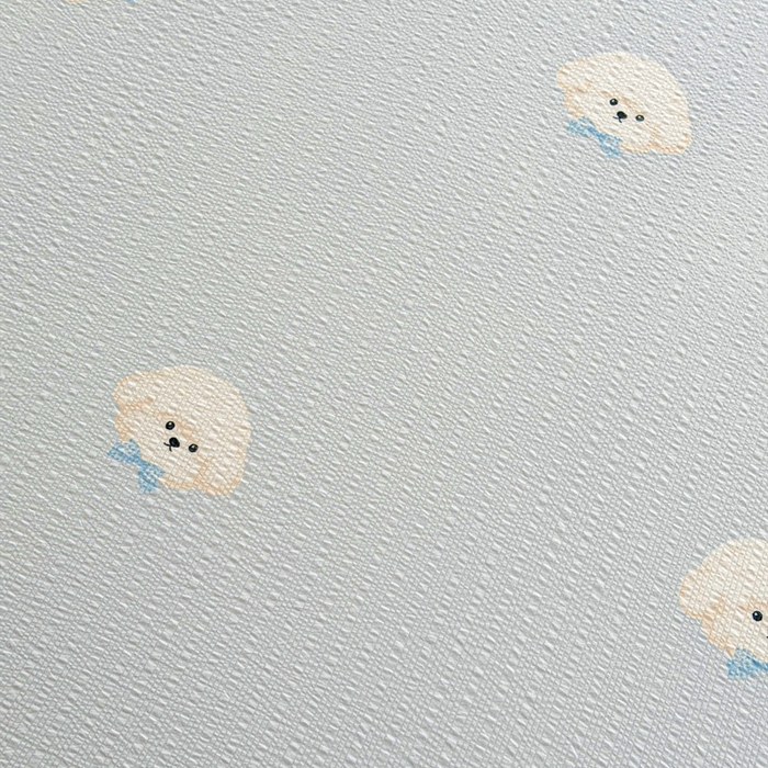 91家纺网 家纺一手货源 找家纺 几禾 2026新款高克重泡芙纱~印花款（单床笠）浅糯系列-110g CL浅糯-蓝领结狗