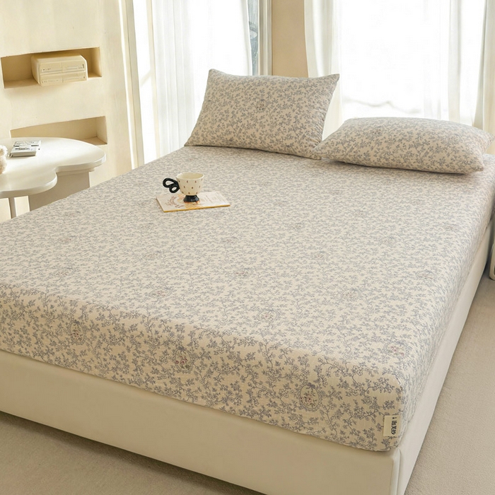 91家纺网 家纺一手货源 找家纺 几禾 2026新款高克重泡芙纱~印花款（单床笠）浅糯系列-110g CL浅糯-蕾丝花匣