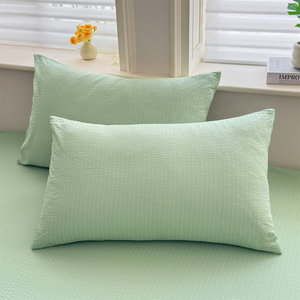 91家纺网 家纺一手货源 找家纺 女子家纺 2026新款亲肤泡芙纱印花床笠单床笠床笠单件 森林绿