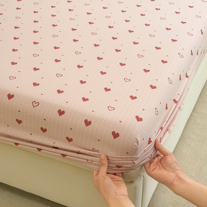 91家纺网 家纺一手货源 找家纺 几禾 2026新款高克重泡芙纱~印花款（单床笠）浅糯系列-110g CL浅糯-朦胧粉心