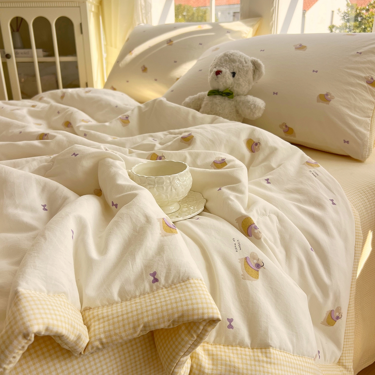 91家纺网 家纺一手货源 找家纺 梵克保罗 2026春夏新款抗菌亲肤棉田园碎花格子单夏被夏被四件套空调被 奶黄河马