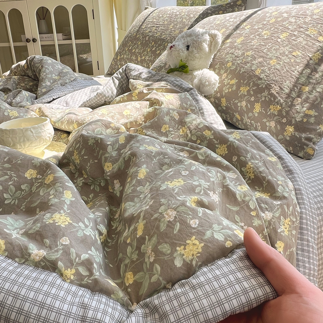 91家纺网 家纺一手货源 找家纺 梵克保罗 2026春夏新款抗菌亲肤棉田园碎花格子单夏被夏被四件套空调被 秋棠格韵