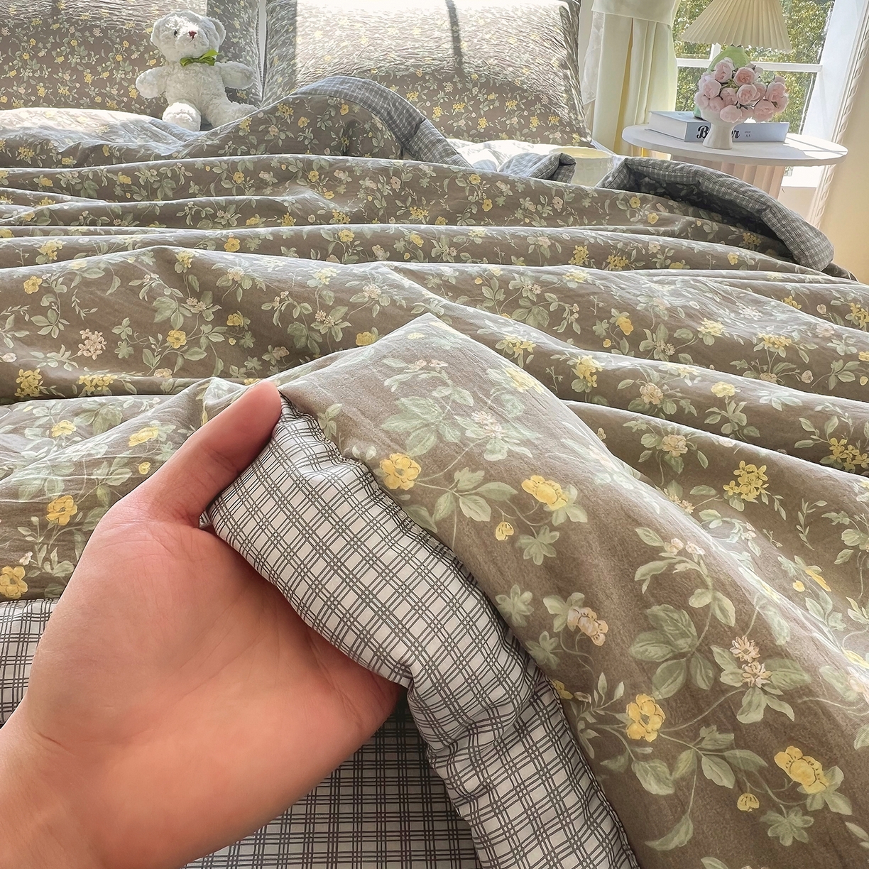 91家纺网 家纺一手货源 找家纺 梵克保罗 2026春夏新款抗菌亲肤棉田园碎花格子单夏被夏被四件套空调被 秋棠格韵
