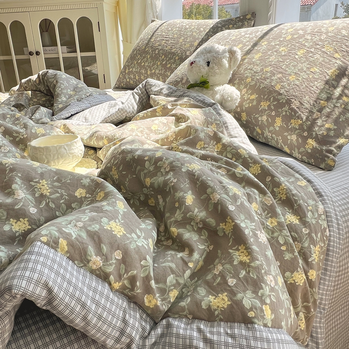 91家纺网 家纺一手货源 找家纺 梵克保罗 2026春夏新款抗菌亲肤棉田园碎花格子单夏被夏被四件套空调被 秋棠格韵