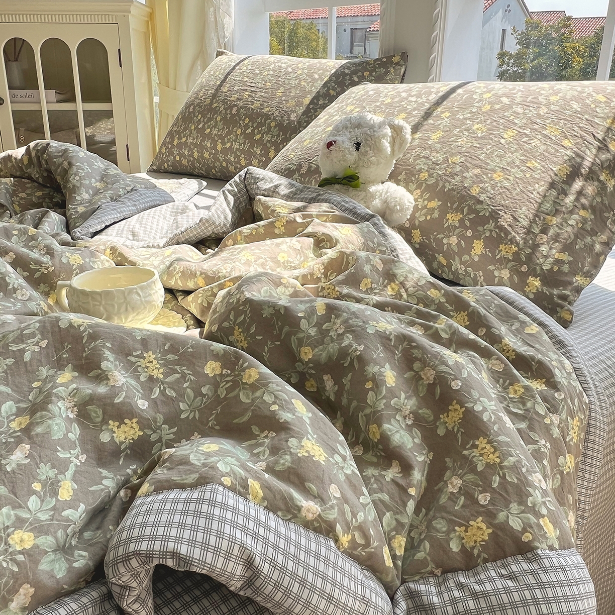 91家纺网 家纺一手货源 找家纺 梵克保罗 2026春夏新款抗菌亲肤棉田园碎花格子单夏被夏被四件套空调被 秋棠格韵