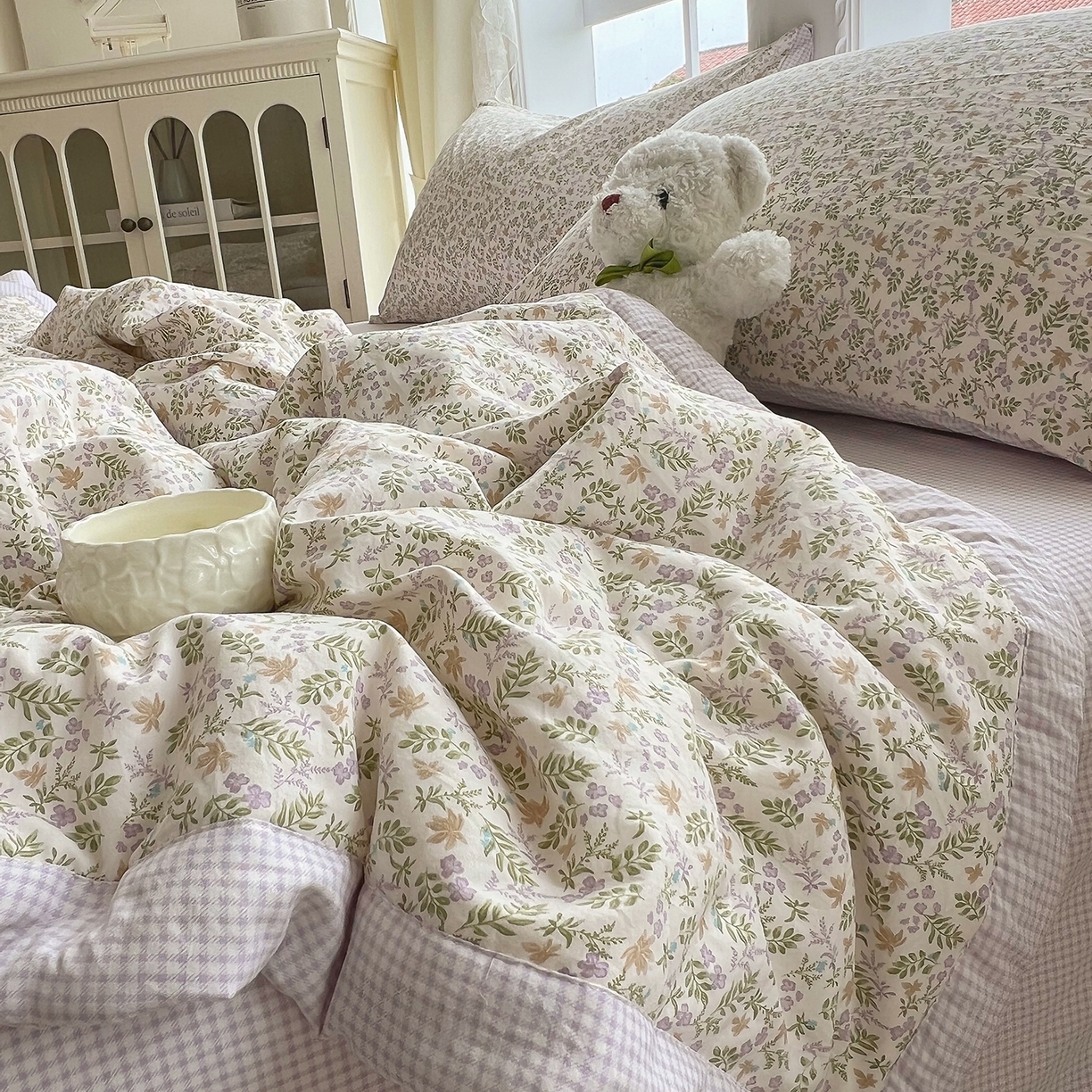 91家纺网 家纺一手货源 找家纺 梵克保罗 2026春夏新款抗菌亲肤棉田园碎花格子单夏被夏被四件套空调被 紫格花影