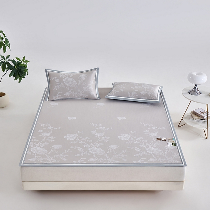 91家纺网 家纺一手货源 找家纺 小牛席业 2026新款牡丹清凉大提花冰丝席凉席席子 香槟