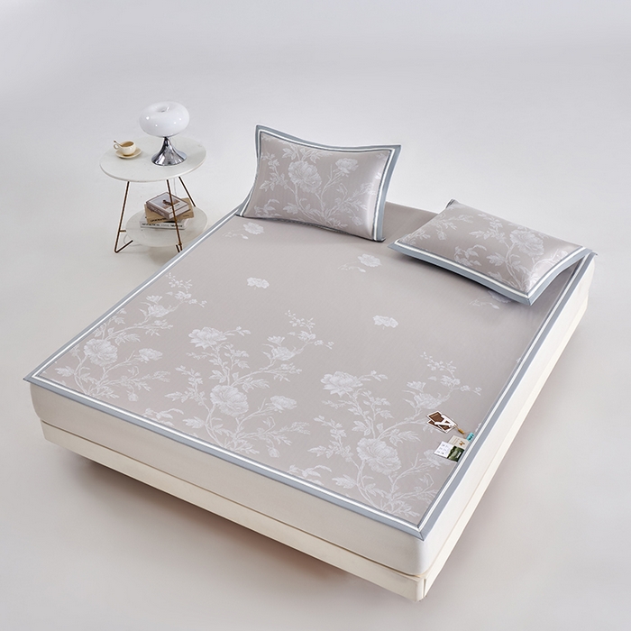 91家纺网 家纺一手货源 找家纺 小牛席业 2026新款牡丹清凉大提花冰丝席凉席席子 香槟