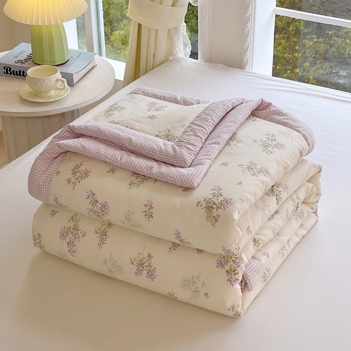 梵克保罗 2026春夏新款抗菌亲肤棉田园碎花格子单夏被夏被四件套空调被 紫萝花藤