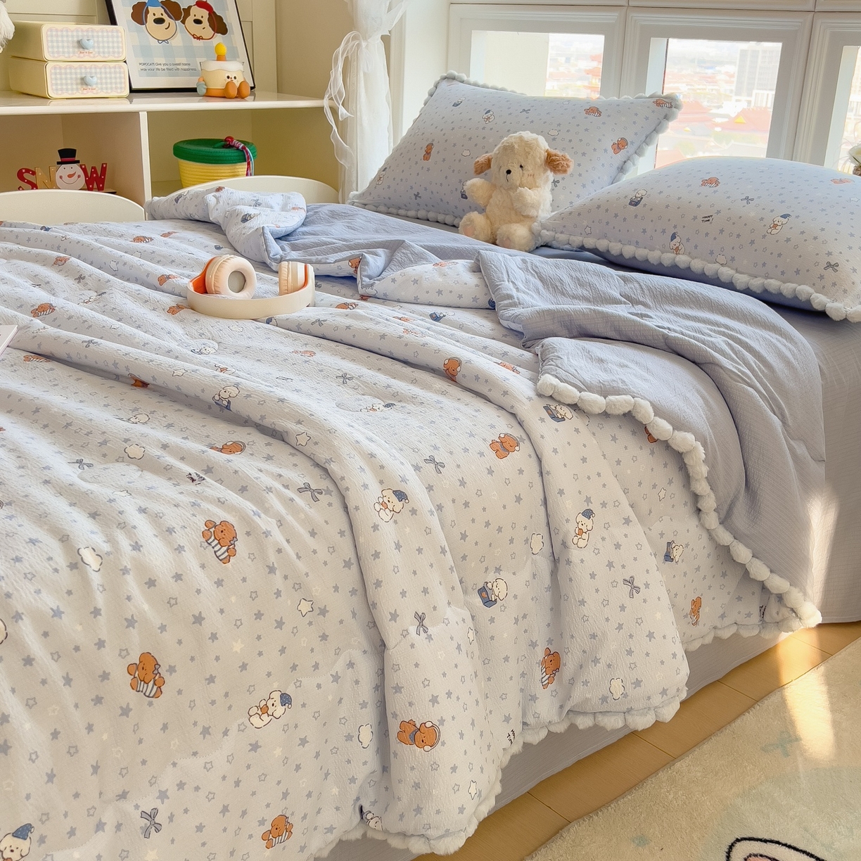 91家纺网 家纺一手货源 找家纺 （总）梵克保罗 2026春夏新款10A抗菌毛球花边皱皱纱夏被单夏被空调被夏被四件套