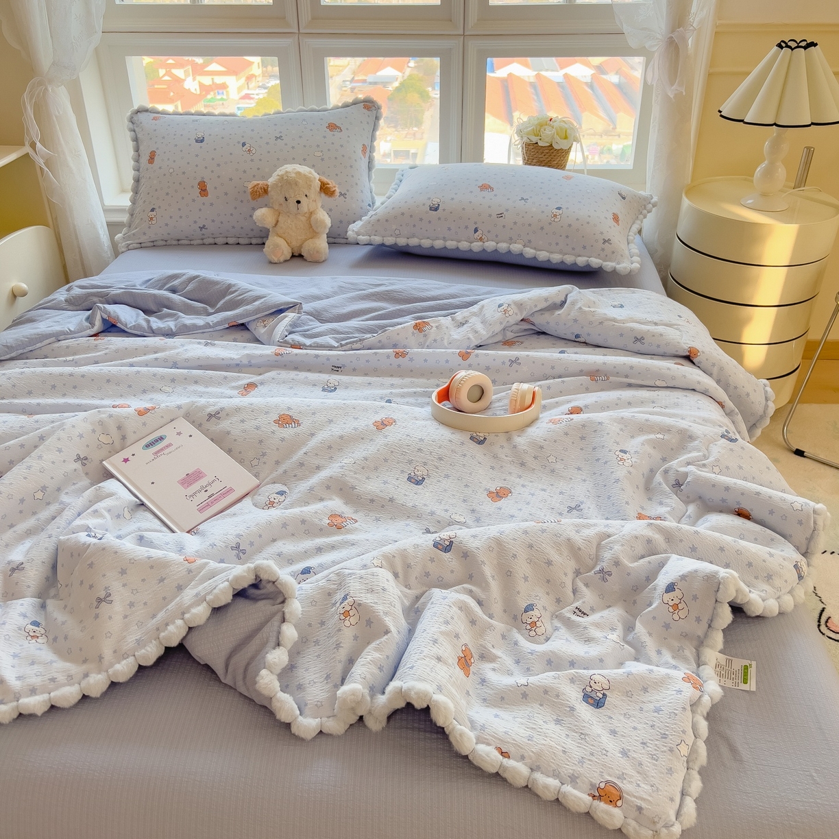 91家纺网 家纺一手货源 找家纺 （总）梵克保罗 2026春夏新款10A抗菌毛球花边皱皱纱夏被单夏被空调被夏被四件套