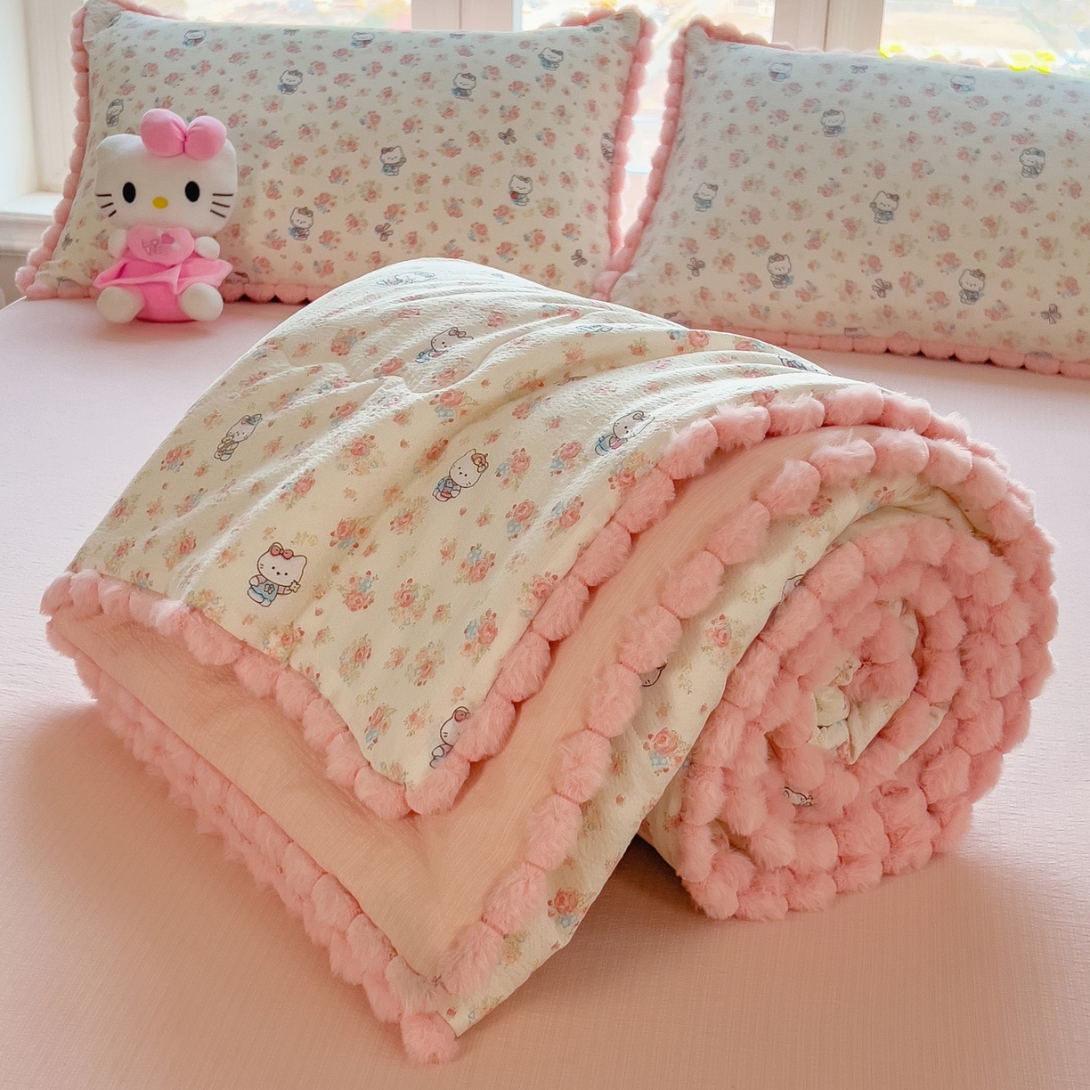 91家纺网 家纺一手货源 找家纺 （总）梵克保罗 2026春夏新款10A抗菌毛球花边皱皱纱夏被单夏被空调被夏被四件套