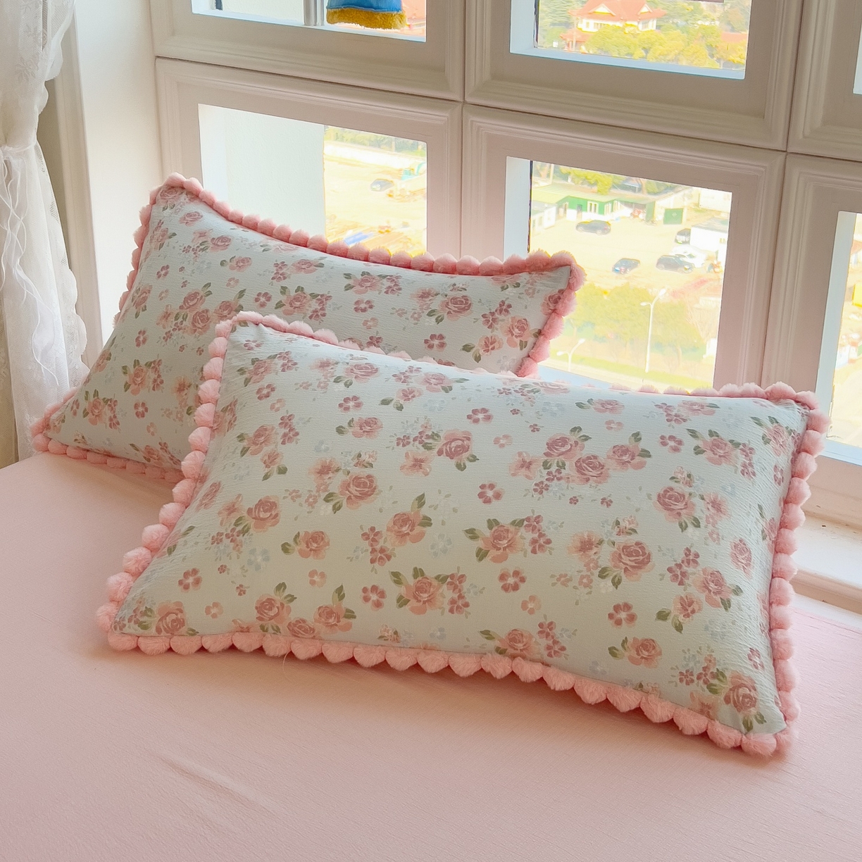 91家纺网 家纺一手货源 找家纺 梵克保罗 2026春夏新款10A抗菌毛球花边皱皱纱夏被单夏被空调被夏被四件套 沐春