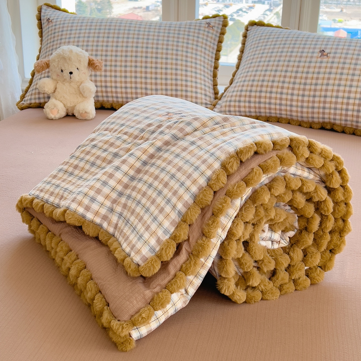 91家纺网 家纺一手货源 找家纺 （总）梵克保罗 2026春夏新款10A抗菌毛球花边皱皱纱夏被单夏被空调被夏被四件套