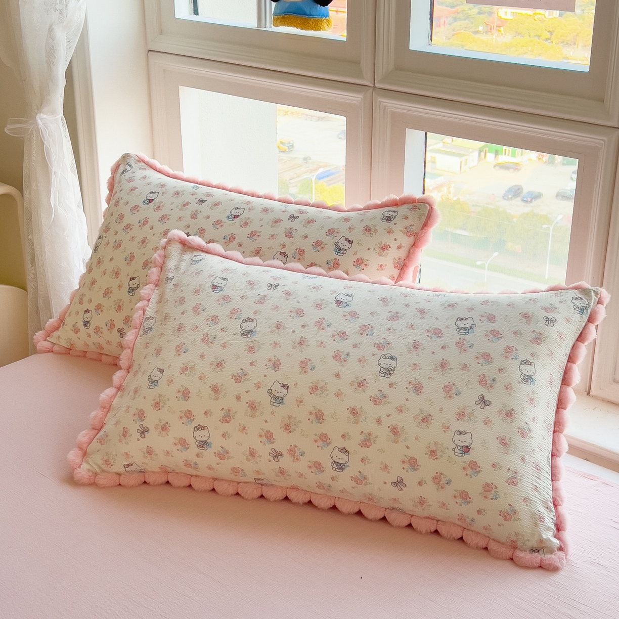 91家纺网 家纺一手货源 找家纺 梵克保罗 2026春夏新款10A抗菌毛球花边皱皱纱夏被单夏被空调被夏被四件套 萌兔花园