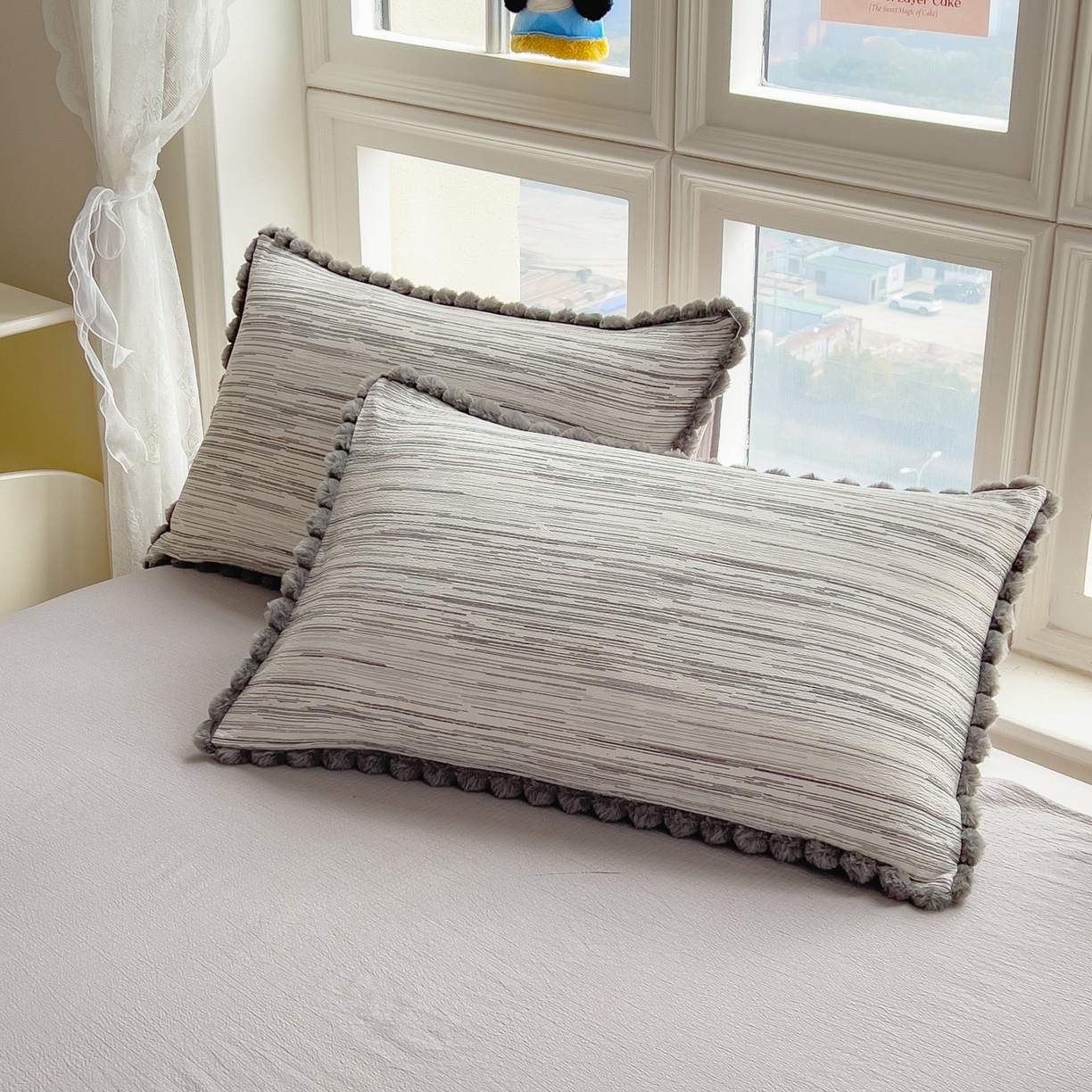 91家纺网 家纺一手货源 找家纺 梵克保罗 2026春夏新款10A抗菌毛球花边皱皱纱夏被单夏被空调被夏被四件套 素锦纹