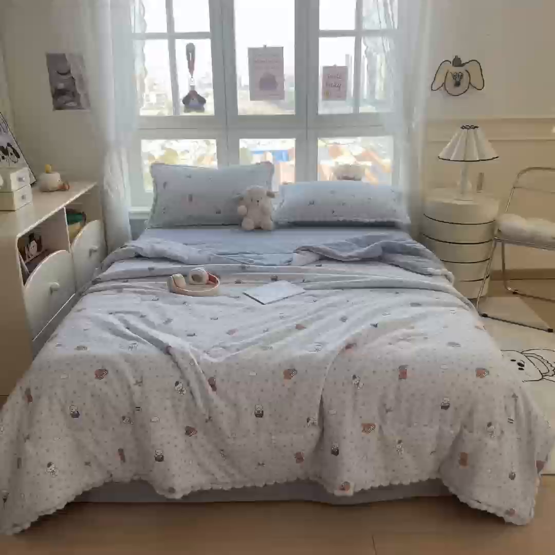91家纺网 家纺一手货源 找家纺 （总）梵克保罗 2026春夏新款10A抗菌毛球花边皱皱纱夏被单夏被空调被夏被四件套