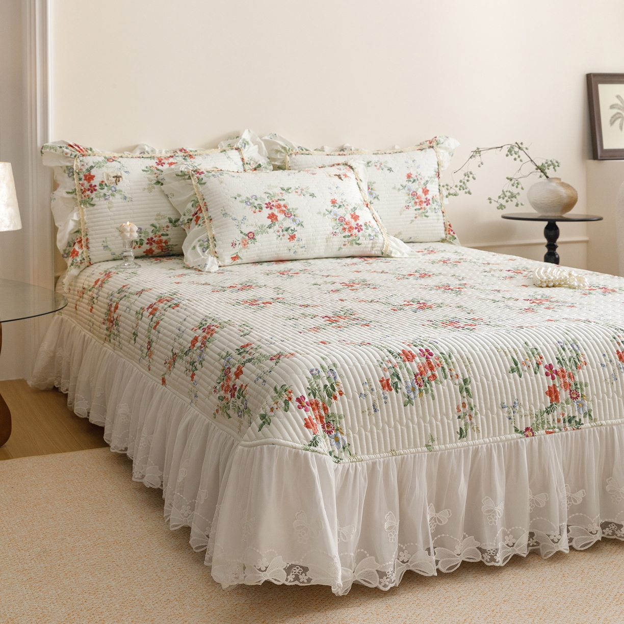 91家纺网 家纺一手货源 找家纺 菊上家纺 2026新款40支全棉纯棉斜纹床盖款四件套 青栀