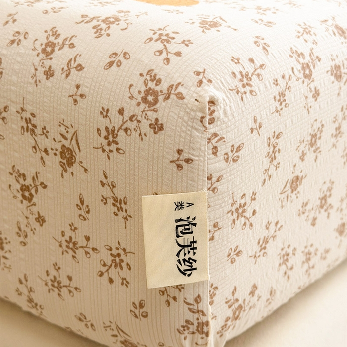 91家纺网 家纺一手货源 找家纺 几禾 2026新款高克重泡芙纱~印花款（单床笠）浅糯系列-110g CL浅糯-秋末南瓜星