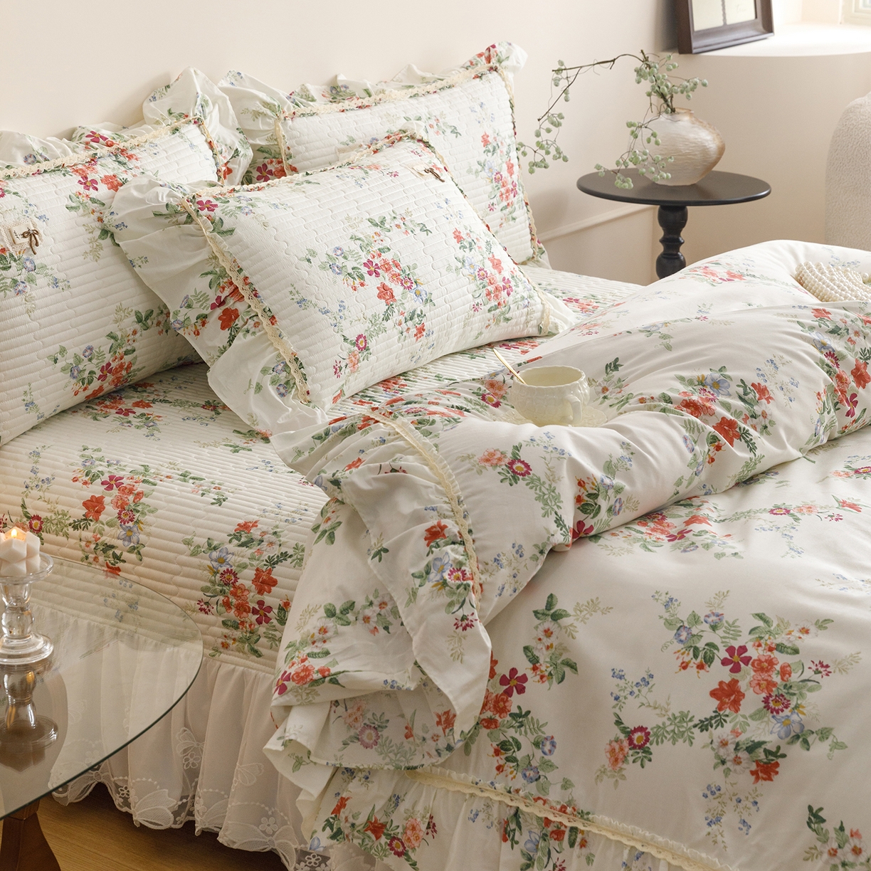 91家纺网 家纺一手货源 找家纺 菊上家纺 2026新款40支全棉纯棉斜纹床盖款四件套 青栀